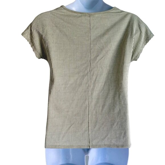 Ava James Striped Knot Front Short Sleeve Top Gold Button Accents Women's Medium - Picture 9 of 11